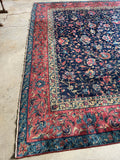 11' x 13'9 Antique Navy Blue Agra rug #2660 / 11x14 vintage rug - Blue Parakeet Rugs