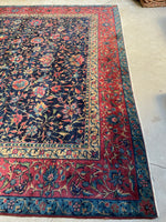 11' x 13'9 Antique Navy Blue Agra rug #2660 / 11x14 vintage rug - Blue Parakeet Rugs