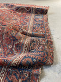 6'10 x 9'2 Worn Antique Persian Rug #2805 - Blue Parakeet Rugs