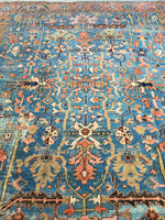 9'8 x 12'2 French blue antique Persian Heriz - Blue Parakeet Rugs