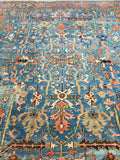 9'8 x 12'2 French blue antique Persian Heriz - Blue Parakeet Rugs