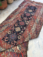 3'10 x 8'9 tribal antique Kurdish Rug - Blue Parakeet Rugs