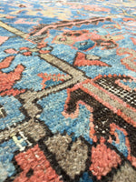 9'8 x 12'2 French blue antique Persian Heriz - Blue Parakeet Rugs
