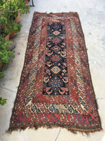 3'10 x 8'9 tribal antique Kurdish Rug - Blue Parakeet Rugs