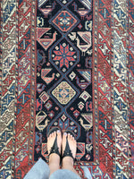 3'10 x 8'9 tribal antique Kurdish Rug - Blue Parakeet Rugs
