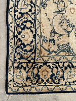6'8 x 9'10 Antique Ivory n Blue Mashhad rug #2122 / 7x10 Vintage Rug - Blue Parakeet Rugs