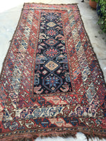 3'10 x 8'9 tribal antique Kurdish Rug - Blue Parakeet Rugs
