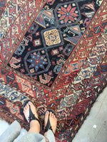 3'10 x 8'9 tribal antique Kurdish Rug - Blue Parakeet Rugs