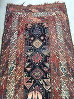 3'10 x 8'9 tribal antique Kurdish Rug - Blue Parakeet Rugs