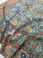 9'8 x 12'2 French blue antique Persian Heriz - Blue Parakeet Rugs