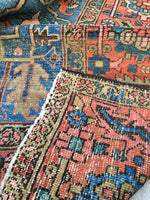 9'8 x 12'2 French blue antique Persian Heriz - Blue Parakeet Rugs
