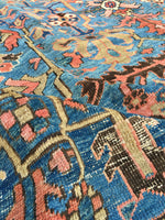 9'8 x 12'2 French blue antique Persian Heriz - Blue Parakeet Rugs