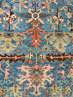 9'8 x 12'2 French blue antique Persian Heriz - Blue Parakeet Rugs