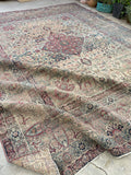 10'7 x 12'7 Square-ish 19th Century Lavar rug #2126 / 11x13 Vintage Rug - Blue Parakeet Rugs