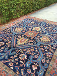 8'4 x 9'10 Antique 1870s Heriz Rug - Blue Parakeet Rugs