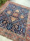 8'4 x 9'10 Antique 1870s Heriz Rug - Blue Parakeet Rugs