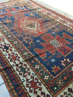 3'10 x 6'4 Blue Kazak Rug / Caucasian Rug / Tribal Rug (#355) / 4x7 vintage rug - Blue Parakeet Rugs