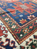 3'10 x 6'4 Blue Kazak Rug / Caucasian Rug / Tribal Rug (#355) / 4x7 vintage rug - Blue Parakeet Rugs