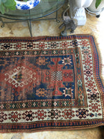 3'10 x 6'4 Blue Kazak Rug / Caucasian Rug / Tribal Rug (#355) / 4x7 vintage rug - Blue Parakeet Rugs
