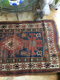 3'10 x 6'4 Blue Kazak Rug / Caucasian Rug / Tribal Rug (#355) / 4x7 vintage rug - Blue Parakeet Rugs