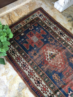 3'10 x 6'4 Blue Kazak Rug / Caucasian Rug / Tribal Rug (#355) / 4x7 vintage rug - Blue Parakeet Rugs