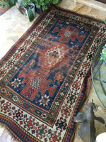 3'10 x 6'4 Blue Kazak Rug / Caucasian Rug / Tribal Rug (#355) / 4x7 vintage rug - Blue Parakeet Rugs