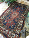 3'10 x 6'4 Blue Kazak Rug / Caucasian Rug / Tribal Rug (#355) / 4x7 vintage rug - Blue Parakeet Rugs