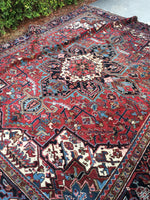 9 x 9'3 Vintage Berry Heriz Rug - Blue Parakeet Rugs