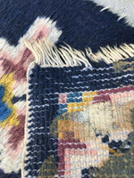 1'1 x 2'3 Antique 1920s Chinese scatter rug (#944ML) - Blue Parakeet Rugs
