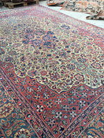 10'2 x 14'6 antique Persian Tabriz Rug / Large Vintage Rug - Blue Parakeet Rugs
