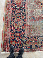 12' x 15'4 Battered 'N' Bruised Antique Heriz rug #2288 / 12x15 Vintage Rug - Blue Parakeet Rugs