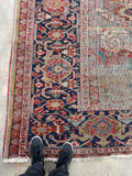 12' x 15'4 Battered 'N' Bruised Antique Heriz rug #2288 / 12x15 Vintage Rug - Blue Parakeet Rugs