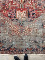 12' x 15'4 Battered 'N' Bruised Antique Heriz rug #2288 / 12x15 Vintage Rug - Blue Parakeet Rugs