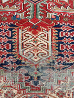 12' x 15'4 Battered 'N' Bruised Antique Heriz rug #2288 / 12x15 Vintage Rug - Blue Parakeet Rugs