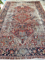 12' x 15'4 Battered 'N' Bruised Antique Heriz rug #2288 / 12x15 Vintage Rug - Blue Parakeet Rugs