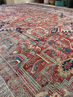 12' x 15'4 Battered 'N' Bruised Antique Heriz rug #2288 / 12x15 Vintage Rug - Blue Parakeet Rugs