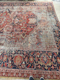 12' x 15'4 Battered 'N' Bruised Antique Heriz rug #2288 / 12x15 Vintage Rug - Blue Parakeet Rugs