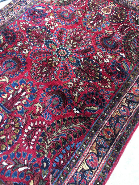 3'4 x 4'9 Antique floral wool rug (#953ML) - Blue Parakeet Rugs