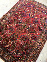 3'4 x 4'9 Antique floral wool rug (#953ML) - Blue Parakeet Rugs