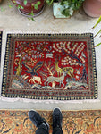 2'5 x 3'3 Pictorial Persian Kashan mat #2292 - Blue Parakeet Rugs