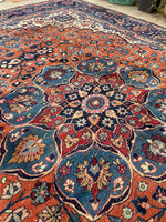 10'8 x 14' Antique Tabriz rug #2134 / Large Vintage Rug - Blue Parakeet Rugs
