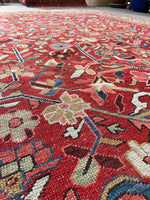 9x12 Antique Persian Heriz Rug #2809 - Blue Parakeet Rugs