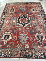 9'4 x 12'4 Antique Heriz Serapi rug #2135 / 9x12 Vintage Rug - Blue Parakeet Rugs