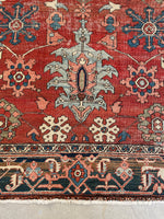 9'4 x 12'4 Antique Heriz Serapi rug #2135 / 9x12 Vintage Rug - Blue Parakeet Rugs