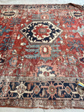 9'4 x 12'4 Antique Heriz Serapi rug #2135 / 9x12 Vintage Rug - Blue Parakeet Rugs