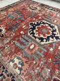 9'4 x 12'4 Antique Heriz Serapi rug #2135 / 9x12 Vintage Rug - Blue Parakeet Rugs