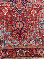 7'3 x 10'5 Antique Heriz with French Blue #2136 / 7x11 Vintage Rug - Blue Parakeet Rugs