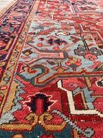 7'3 x 10'5 Antique Heriz with French Blue #2136 / 7x11 Vintage Rug - Blue Parakeet Rugs