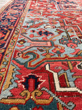 7'3 x 10'5 Antique Heriz with French Blue #2136 / 7x11 Vintage Rug - Blue Parakeet Rugs