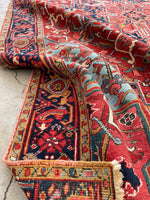 7'3 x 10'5 Antique Heriz with French Blue #2136 / 7x11 Vintage Rug - Blue Parakeet Rugs